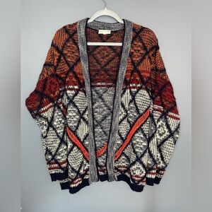 Staring At Stars Cardigan Sweater Women M Multicolor Boho Aztec Light Open Front